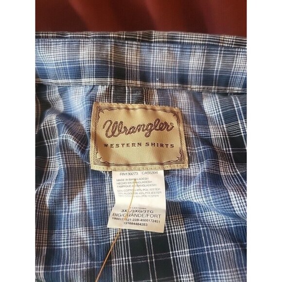 VINTAGE Wrangler Short Sleeve Pearl Snap Shirt Men's 3XL Blue Plaid Western - Picture 3 of 5